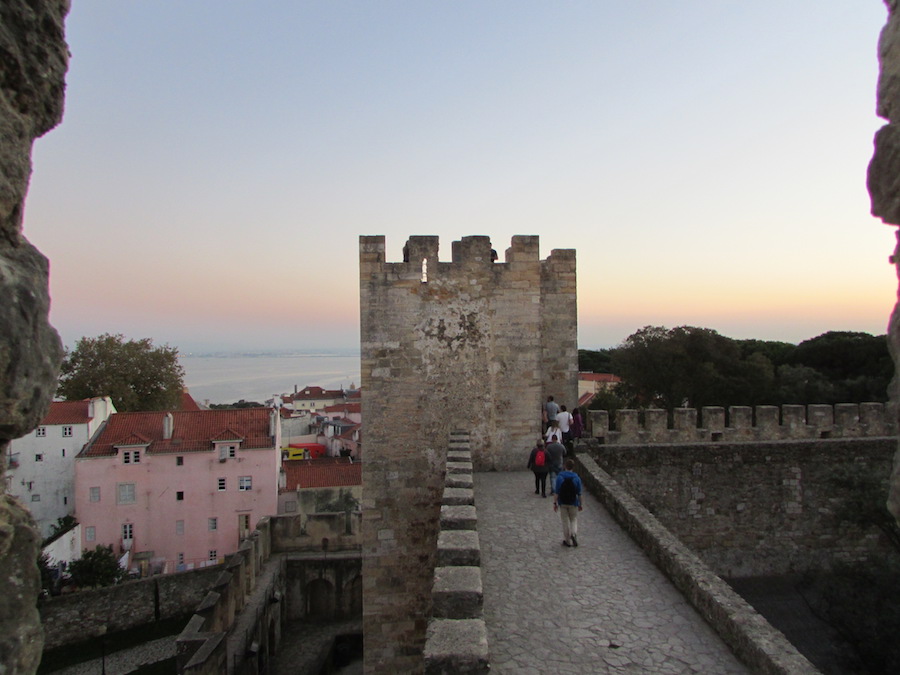 The St. Jorge's castle walls are a beautiful spot to view Lisbon at night